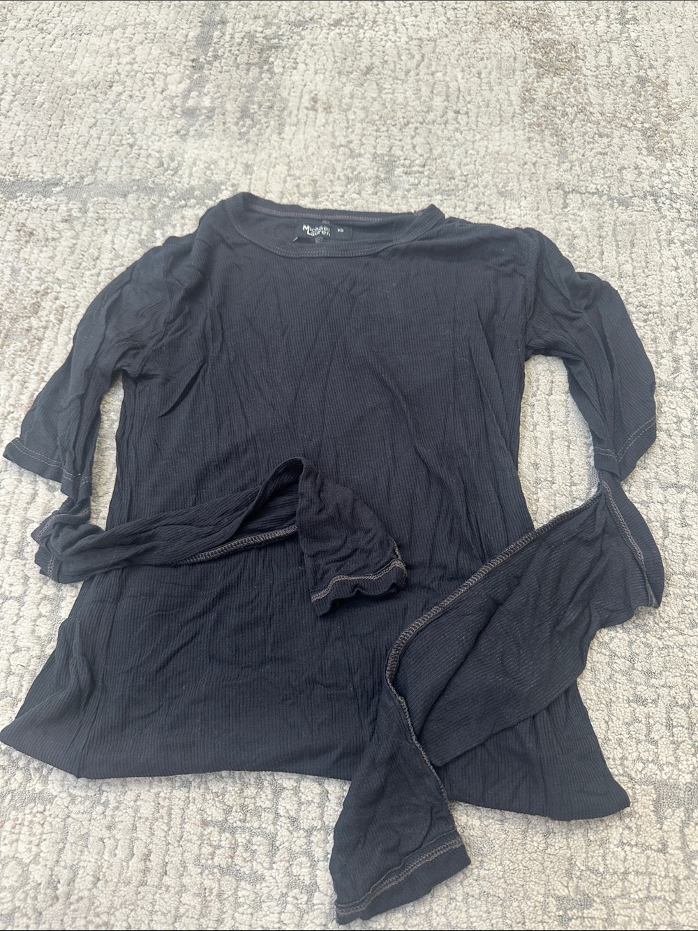 Michael Lauren Black Ribbed Long Sleeve Top